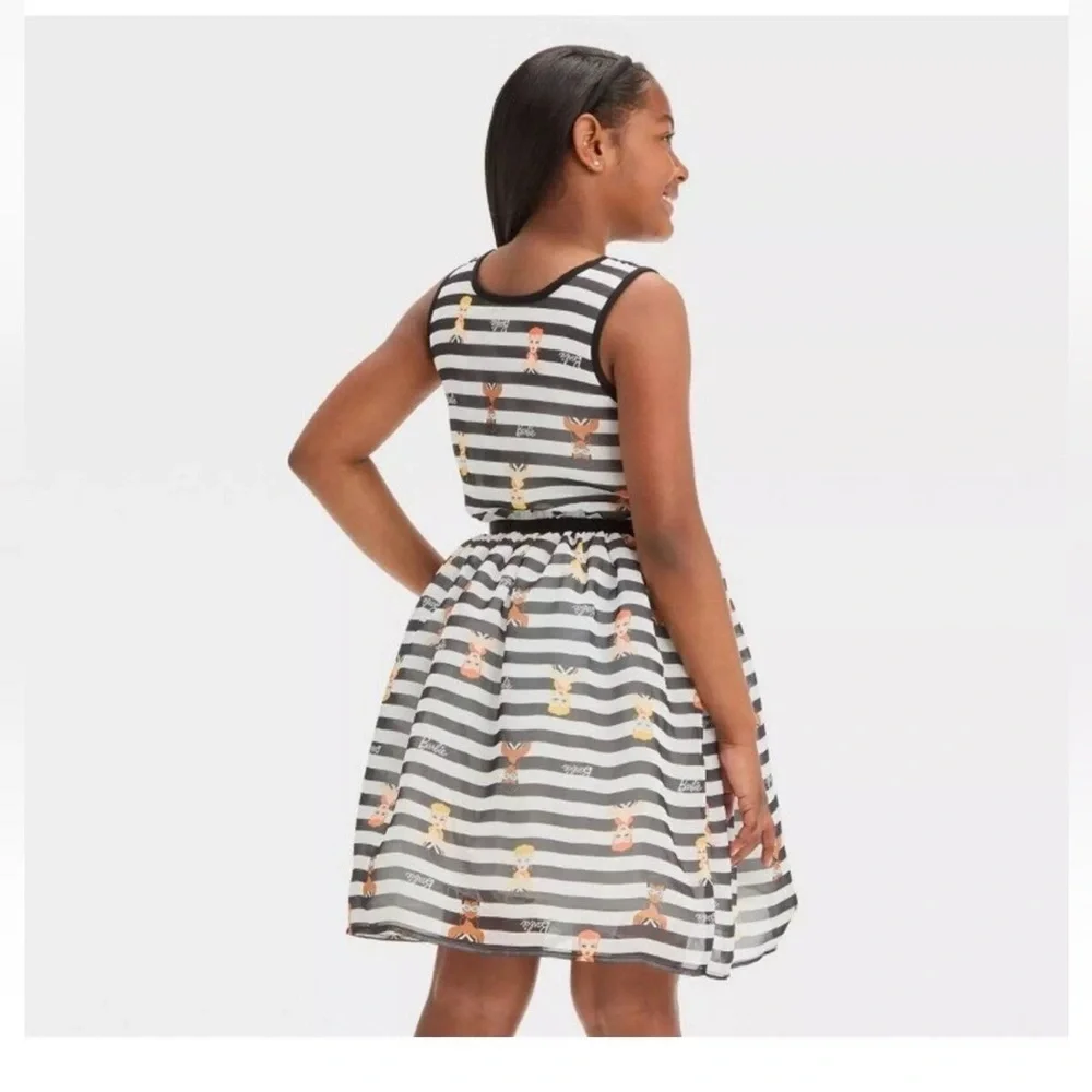Girls' Barbie Character Dress White Black Kids Size Large (10/12)